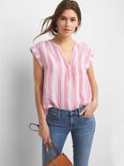 Gap Women Linen Cap Sleeve Popover Shirt - Pink Stripe