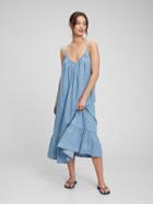 100% Organic Cotton Denim Strappy Ruffle Hem Maxi Dress With Washwell