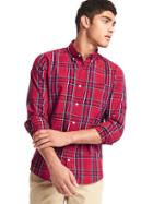 Gap Men True Wash Large Plaid Slim Fit Shirt - Lasalle Red