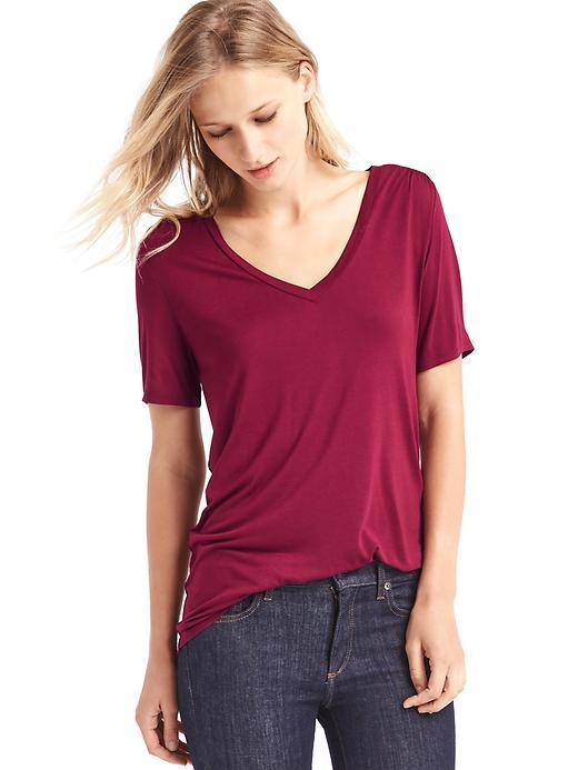 Gap Shirred V Neck Tee - Garnet