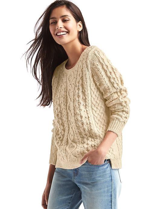 Gap Women Beaded Cable Knit Sweater - Sand Khaki