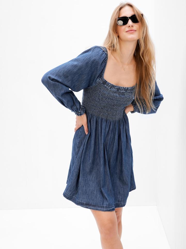 Denim Puff Mini Dress