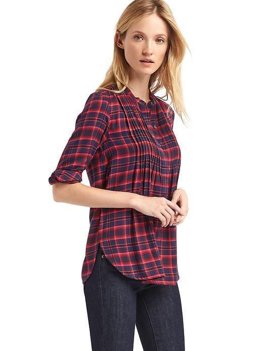 Gap Women Plaid Pintuck Popover - Red Plaid