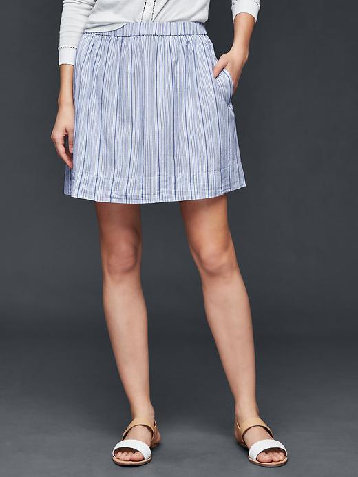 Gap Women Linen Stripe Mini Skirt - Blue Stripe