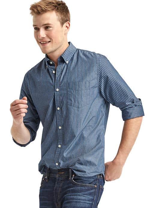 Gap Men True Wash Railroad Stripe Slim Fit Shirt - Tapestry Navy