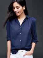 Gap Women Shirred Shirt - Comet Blue
