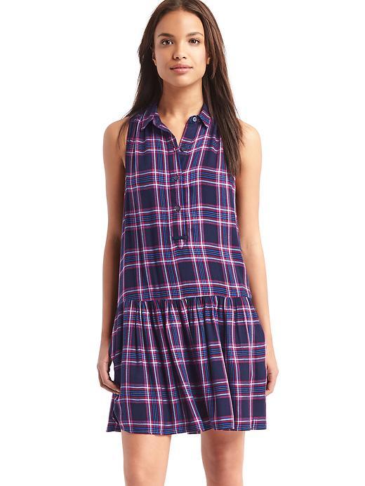 Gap Women Plaid Drop Waist Dress - Navy Plaid