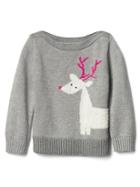 Gap Intarsia Reindeer Boatneck Sweater - Light Heather Gray