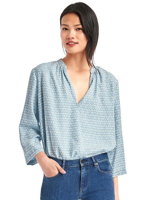 Gap Women Print Split Neck Blouse - Floral Blue Print