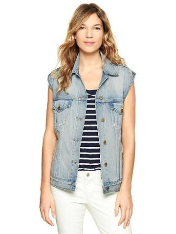 Gap 1969 Destructed Denim Oversize Vest - Light Indigo