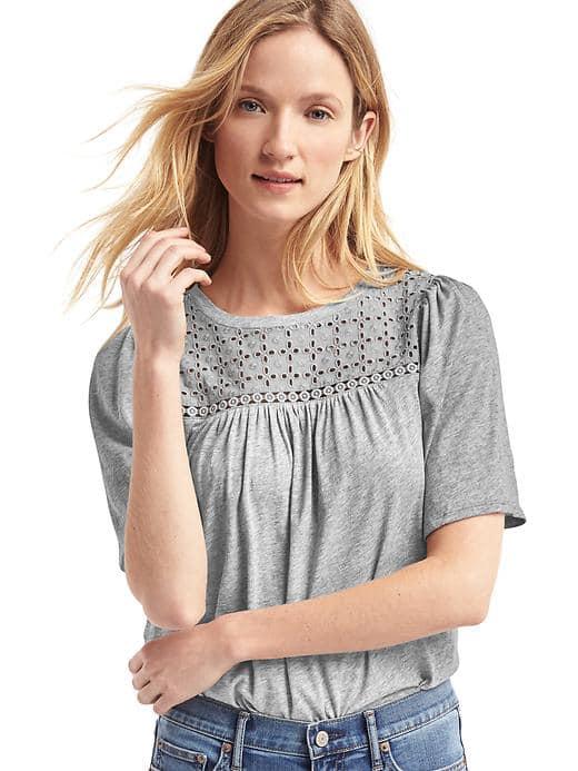 Gap Women Eyelet Lace Half Sleeve Tee - Heather Grey