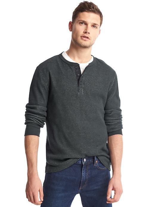 Gap Men Waffle Knit Henley - Moonless Night