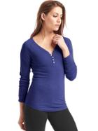 Gap Women Ribbed Long Sleeve Henley - Drizzle Blue