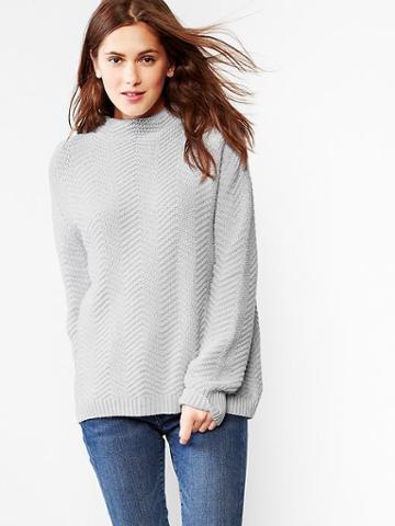 Gap Women Zig Zag Mockneck Sweater - Grey Matter