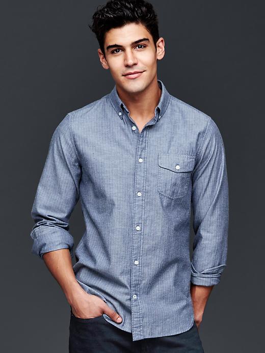 Gap Men Lived In Herringbone Shirt - Navy