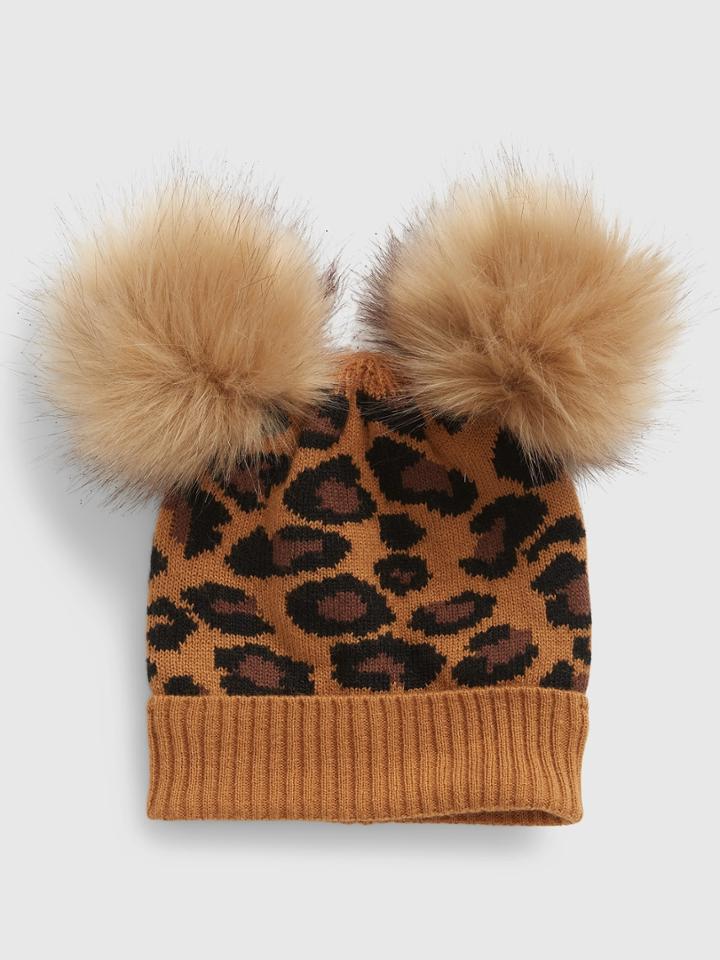 Toddler Double Pom Leopard Beanie