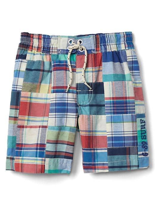 Gap Plaid Patchwork Pull On Swim Shorts - Dynamic Blue