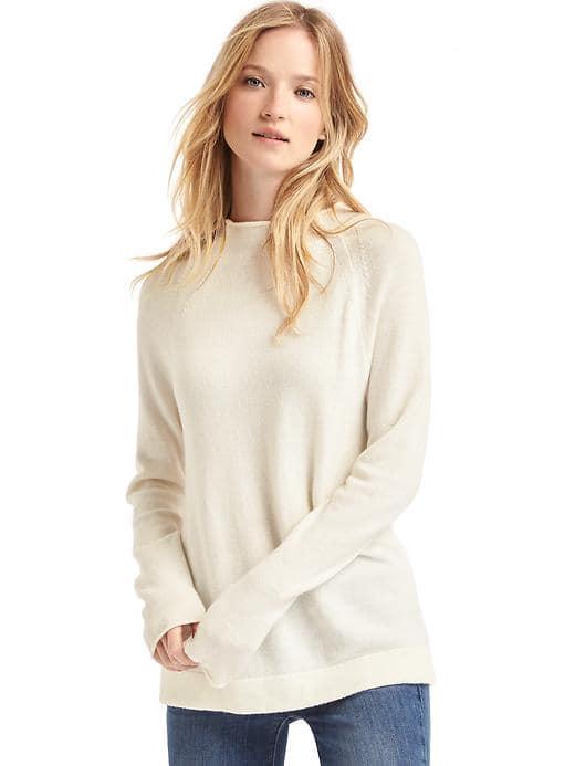 Gap Women Merino Wool Blend Mock Neck Sweater - Snow Cap
