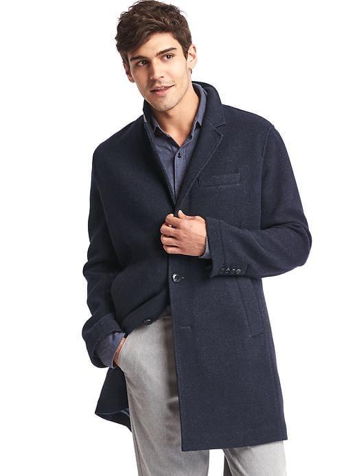 Gap Men Wool Blend Crombie Coat - Navy Heather