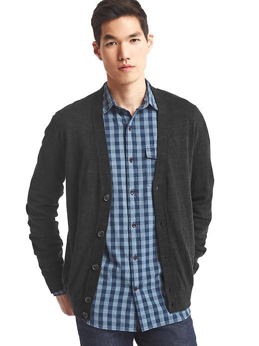 Gap Men Linen Cotton Cardigan Sweater - Black Heather