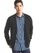 Gap Men Linen Cotton Cardigan Sweater - Black Heather
