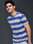Gap Men Vintage Wash Heathered Rugby Stripe T Shirt - Blue Stripe