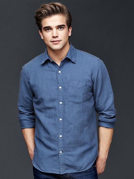 Gap Men Linen Cotton Fine Stripe Standard Fit Shirt - Blue Stripe