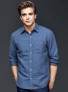 Gap Men Linen Cotton Fine Stripe Standard Fit Shirt - Blue Stripe