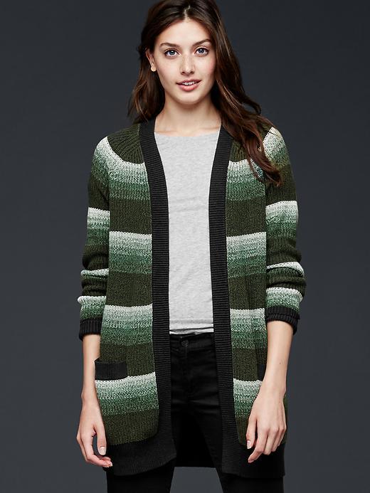 Gap Women Stripe Open Front Cardigan - Green Stripe