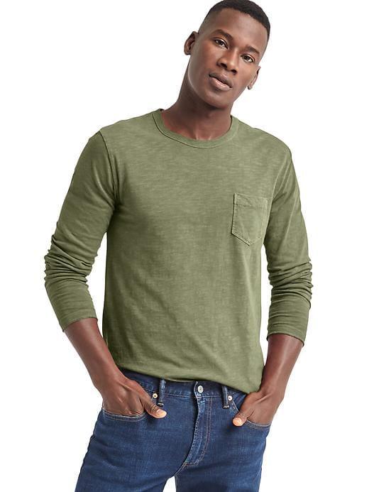 Gap Men Slub Jersey Long Sleeve Pocket Tee - Desert Cactus
