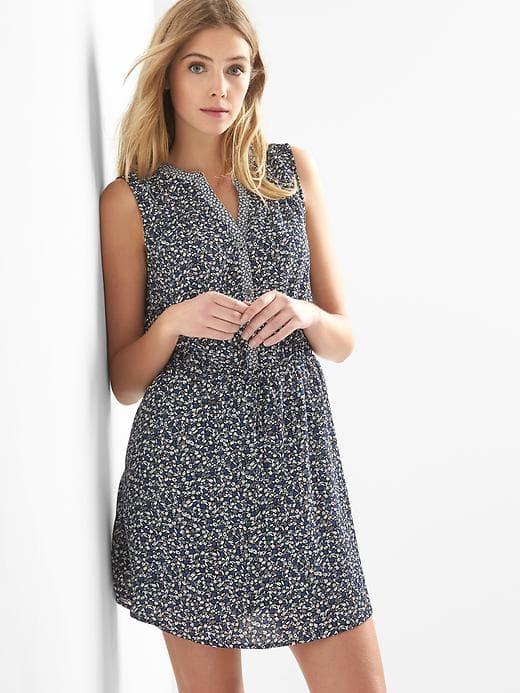Gap Women Sleeveless Floral Shirtdress - Blue Floral