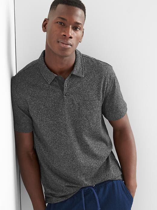 Gap Men Short Sleeve Marled Polo - Charcoal Heather