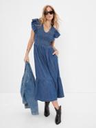 100% Organic Cotton Smocked Flutter Sleeve Denim Midi Dress With Washwell