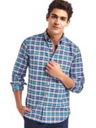 Gap Men Oxford Multi Plaid Slim Fit Shirt - River Teal