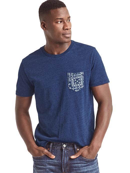 Gap Men Indigo Slub Jersey Print Pocket Tee - Dark Indigo