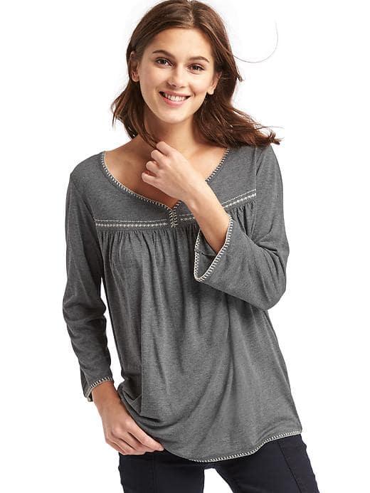 Gap Women Drapey Contrast Stitch Long Sleeve Top - Charcoal