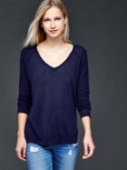 Gap Women Linen Blend V Neck Sweater - Dark Night