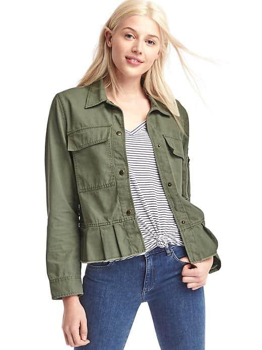 Gap Women Peplum Utility Jacket - Dark Green