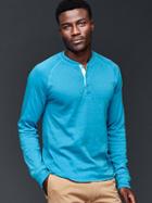 Gap Men Solid Henley - Ethereal Blue