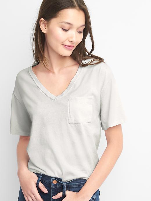 Gap Women V Neck Pocket Tee - Trek Grey