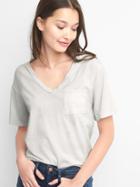 Gap Women V Neck Pocket Tee - Trek Grey