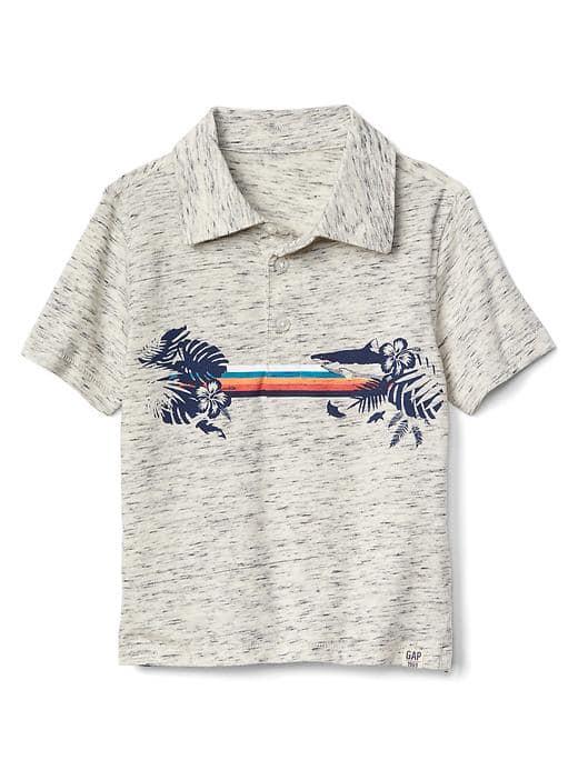 Gap Graphic Short Sleeve Slub Polo - Light Heather Grey