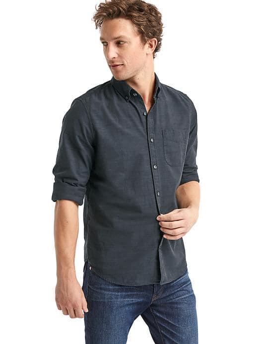 Gap Men Oxford Slub Slim Fit Shirt - Cast Iron