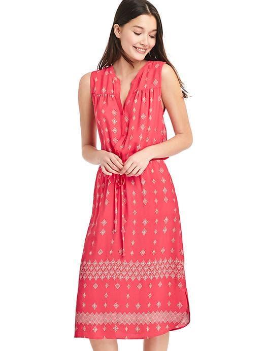 Gap Women Print Fit And Flare Midi Dress - Rosehip 755
