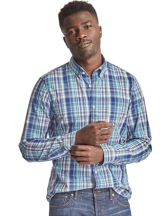 Gap Men True Wash Poplin Plaid Slim Fit Shirt - Cornflower