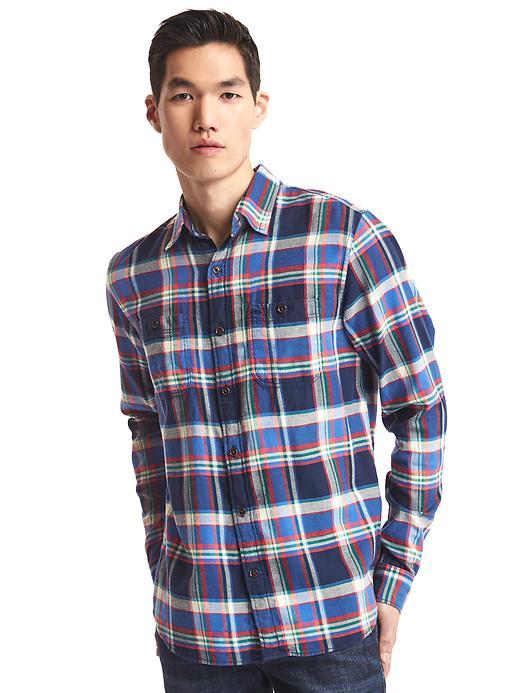 Gap Men Flannel Multi Plaid Shirt - Dark Night