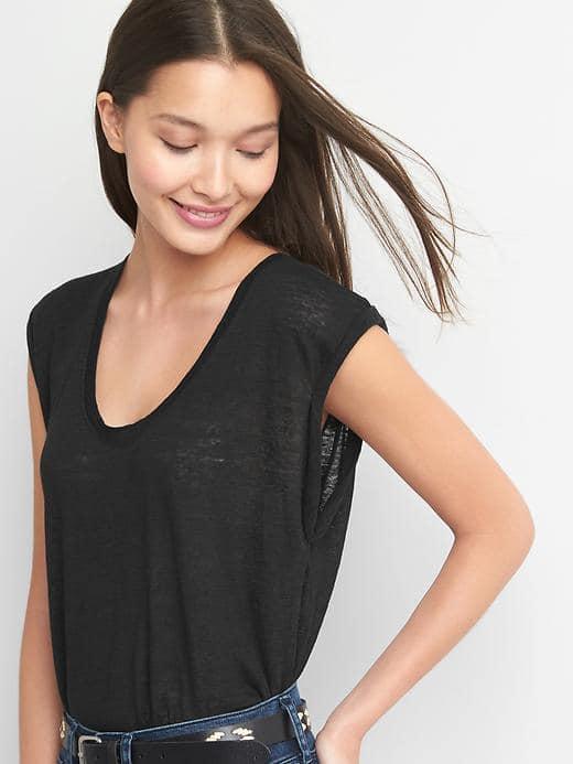 Gap Women Linen Muscle Tee - True Black