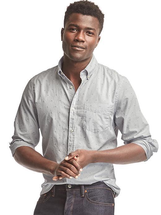 Gap Men True Wash Poplin Dotted Pinstripe Slim Fit Shirt - Trek Grey