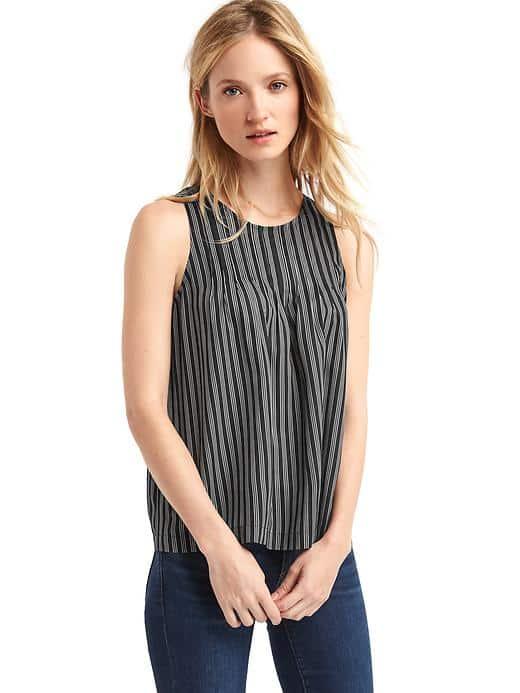 Gap Women Print Pintuck Tank - Black Stripe