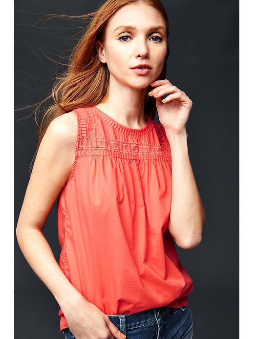 Gap Women Embroidered Yoke Tank - Fire Coral